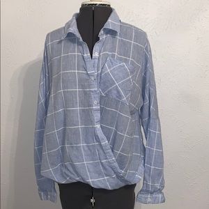 BOGO! Skies are Blue Wrap Front Button Down Blouse